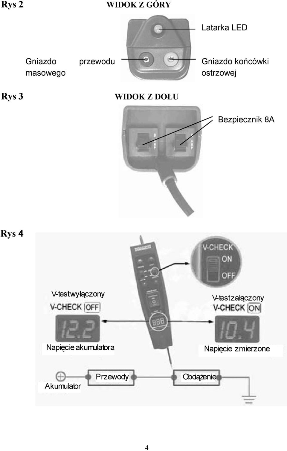 Bezpiecznik 8A Rys 4 V-test wyłączony V-test załączony