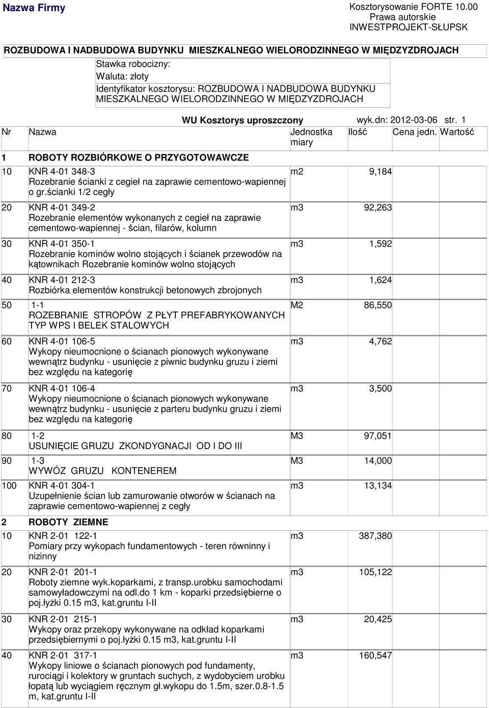 BUDYNKU MIESZKALNEGO WIELORODZINNEGO W MIĘDZYZDROJACH WU Koorys uproszczony wyk.dn: 2012-03-06 str.