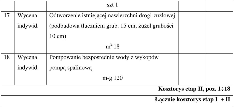 15 cm, ŜuŜel grubości 10 cm) m 2 18 Pompowanie bezpośrednie wody