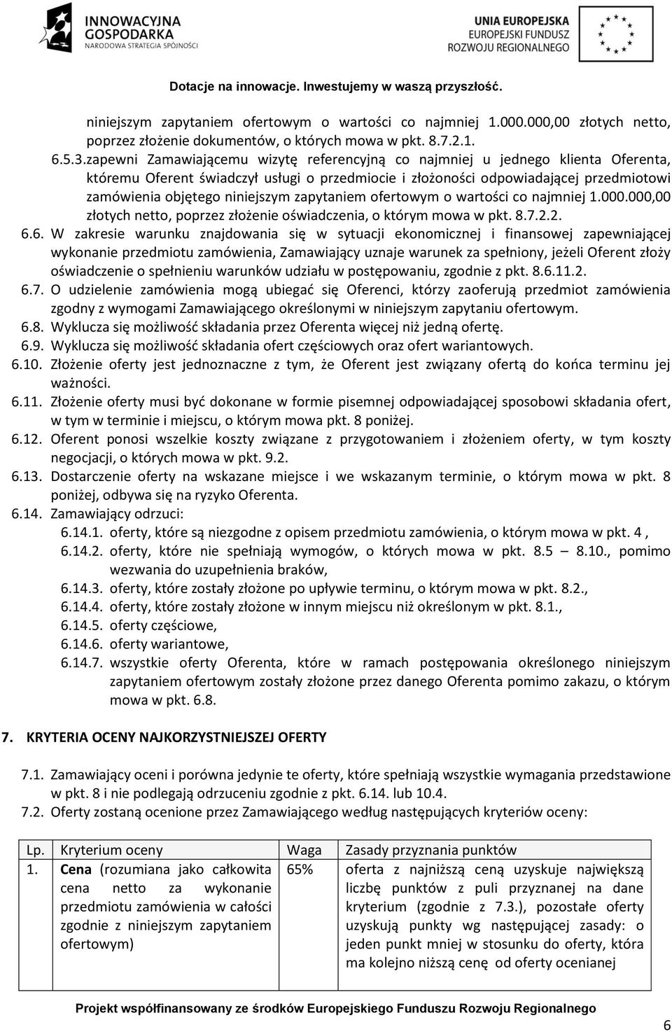 niniejszym zapytaniem ofertowym o wartości co najmniej 1.000.000,00 złotych netto, poprzez złożenie oświadczenia, o którym mowa w pkt. 8.7.2.2. 6.