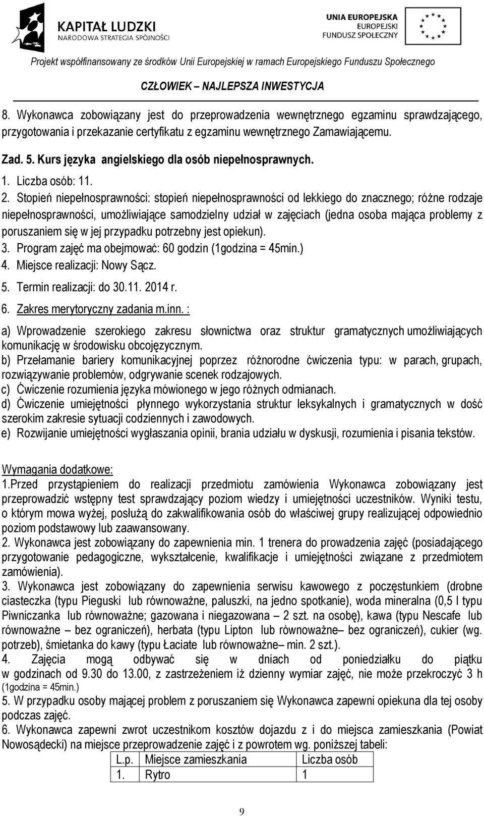 Stopień niepełnosprawności: stopień niepełnosprawności od lekkiego do znacznego; różne rodzaje niepełnosprawności, umożliwiające samodzielny udział w zajęciach (jedna osoba mająca problemy z