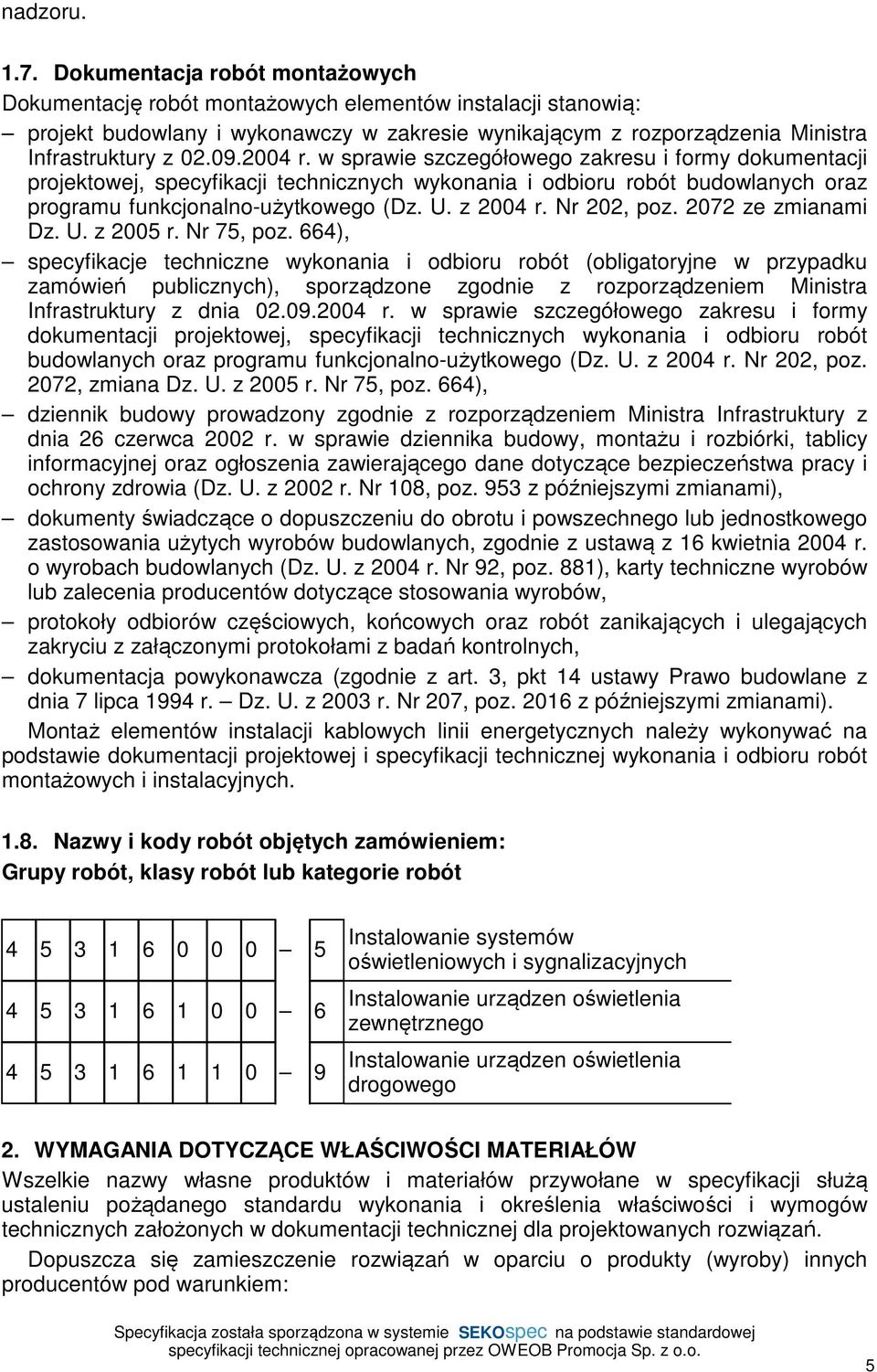 2004 r. w sprawie szczegółowego zakresu i formy dokumentacji projektowej, specyfikacji technicznych wykonania i odbioru robót budowlanych oraz programu funkcjonalno-użytkowego (Dz. U. z 2004 r.
