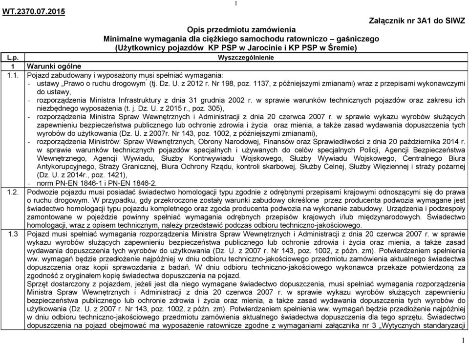 1137, z późniejszymi zmianami) wraz z przepisami wykonawczymi do ustawy, - rozporządzenia Ministra Infrastruktury z dnia 31 grudnia 2002 r.