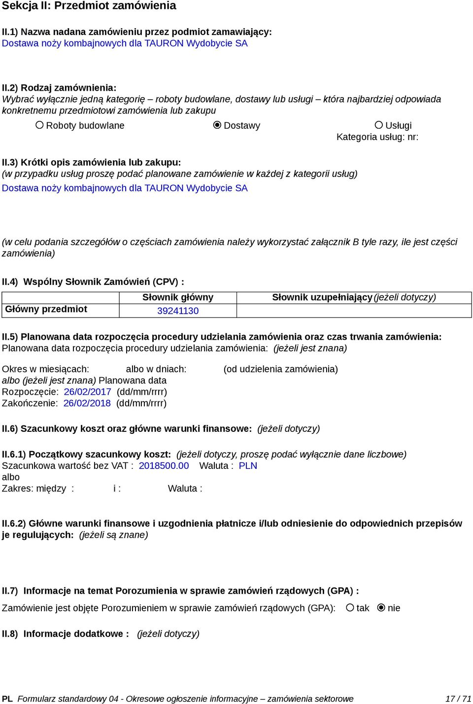 Kategoria usług: nr: II.