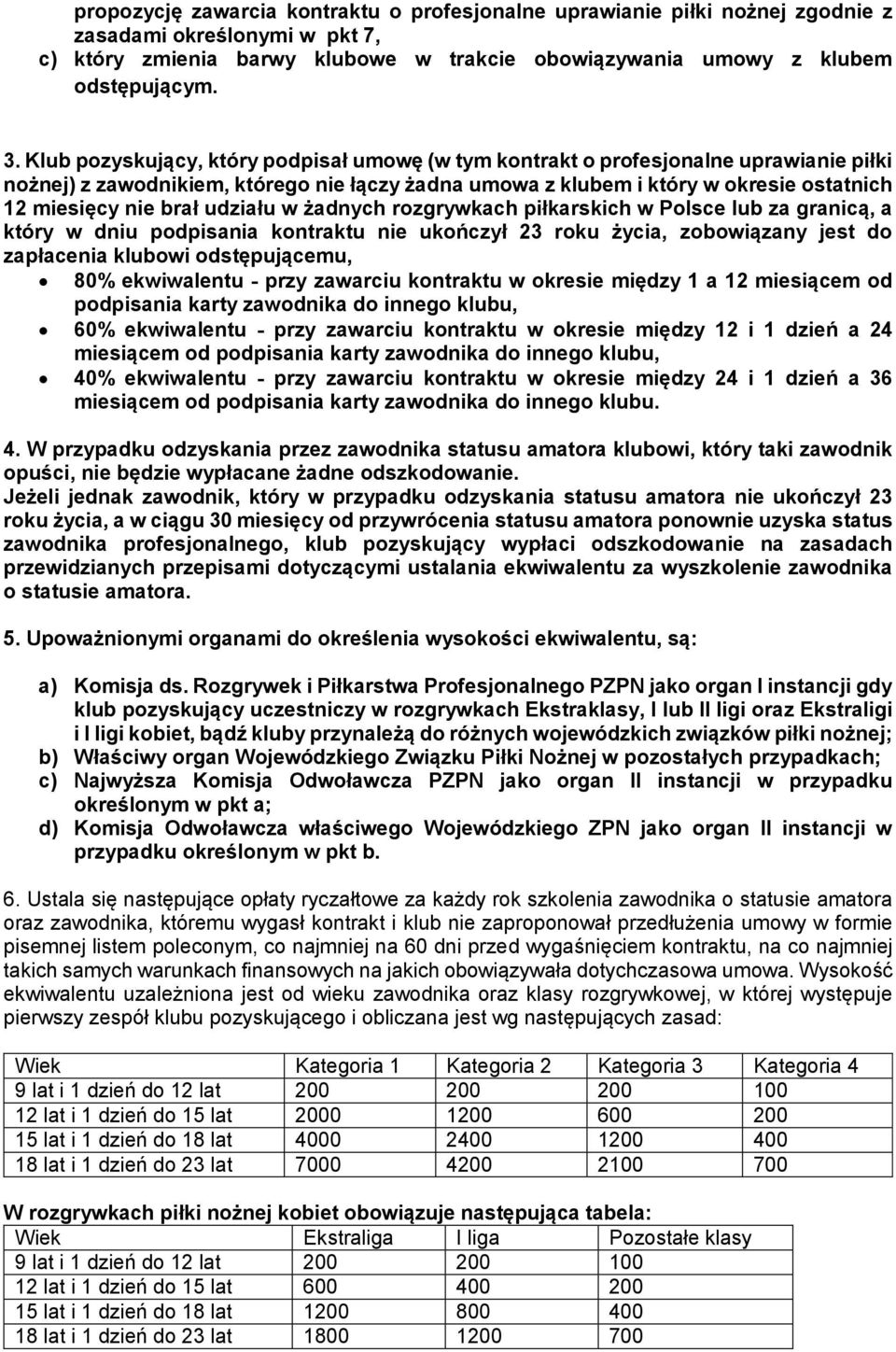 udziału w żadnych rozgrywkach piłkarskich w Polsce lub za granicą, a który w dniu podpisania kontraktu nie ukończył 23 roku życia, zobowiązany jest do zapłacenia klubowi odstępującemu, 80%