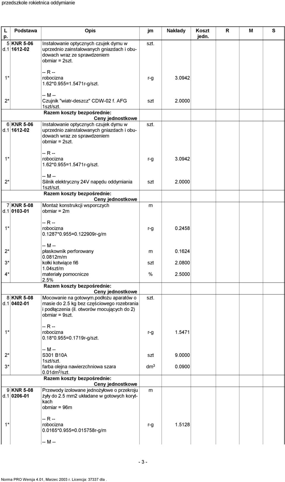 1 1612-02 Instalowanie optycznych czujek dymu w uprzednio zainstalowanych gniazdach i obudowach wraz ze sprawdzeniem obmiar = 2 1.62*0.955=1.