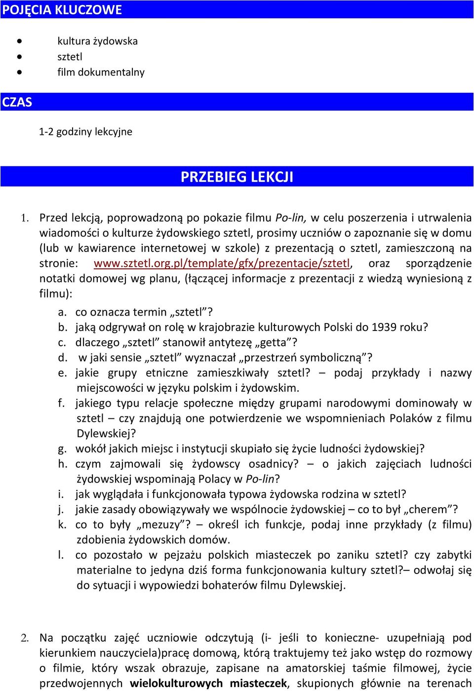 szkole) z prezentacją o sztetl, zamieszczoną na stronie: www.sztetl.org.