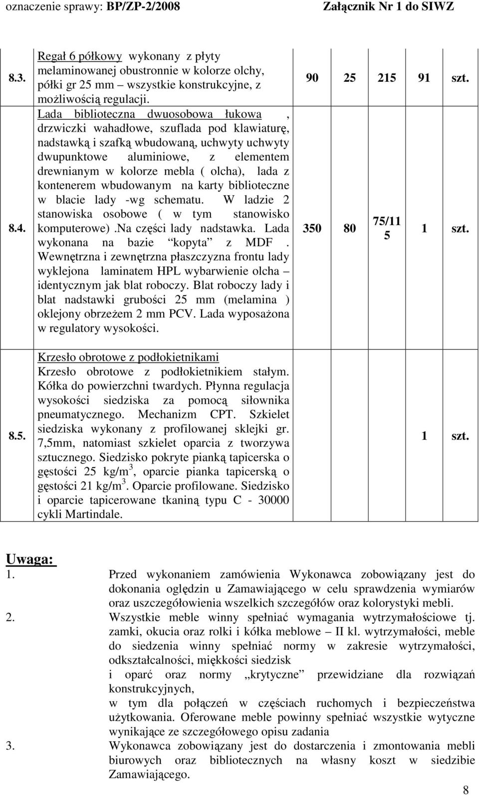 olcha), lada z kontenerem wbudowanym na karty biblioteczne w blacie lady -wg schematu. W ladzie 2 stanowiska osobowe ( w tym stanowisko komputerowe).na części lady nadstawka.
