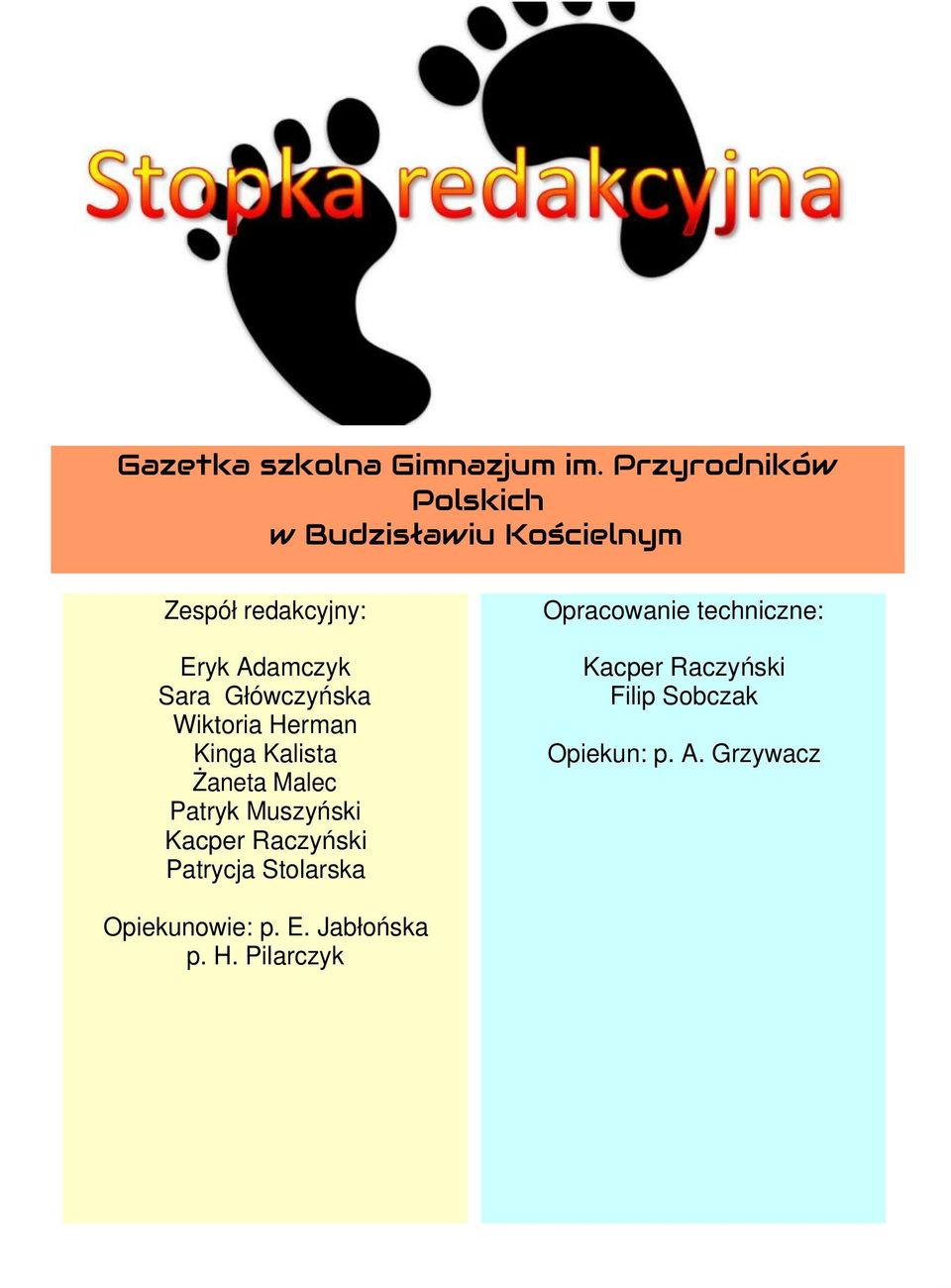 Główczyńska Wiktoria Herman Kinga Kalista Żaneta Malec Patryk Muszyński Kacper