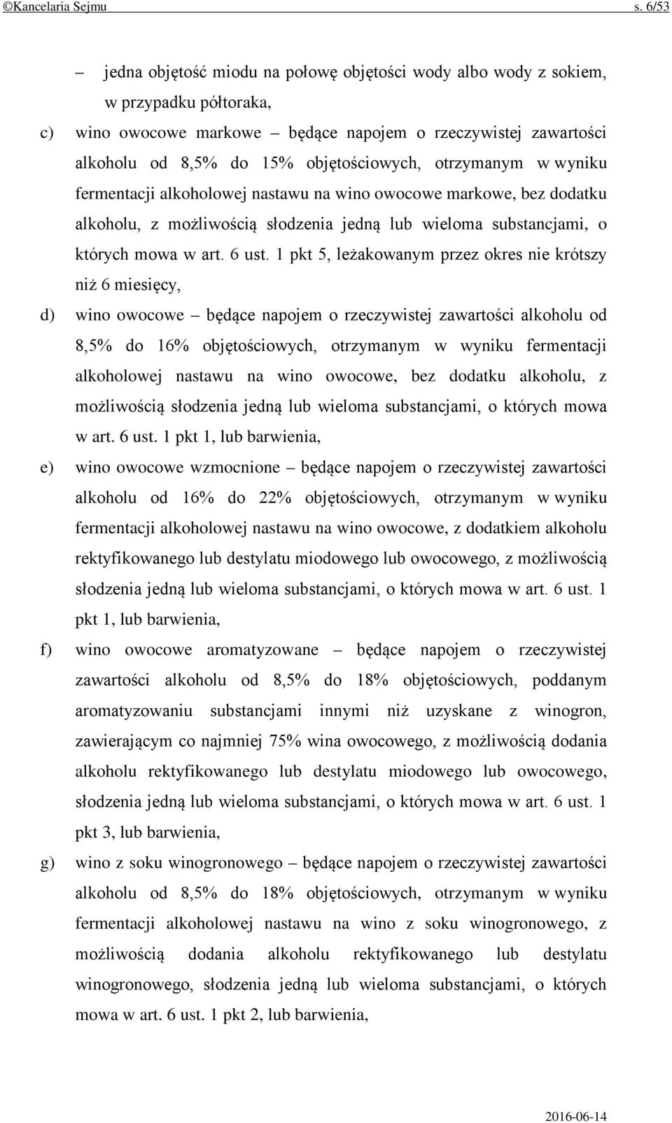 otrzymanym w wyniku fermentacji alkoholowej nastawu na wino owocowe markowe, bez dodatku alkoholu, z możliwością słodzenia jedną lub wieloma substancjami, o których mowa w art. 6 ust.