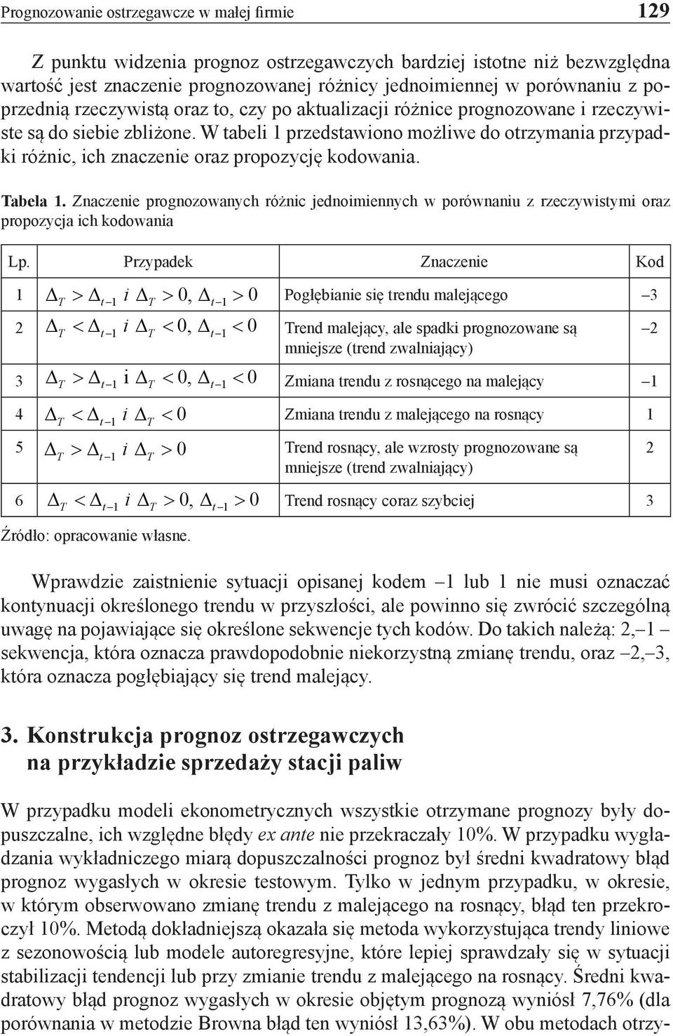 W tabeli 1 przedstawiono możliwe do otrzymania przypadki różnic, ich znaczenie oraz propozycję kodowania. Tabela 1.