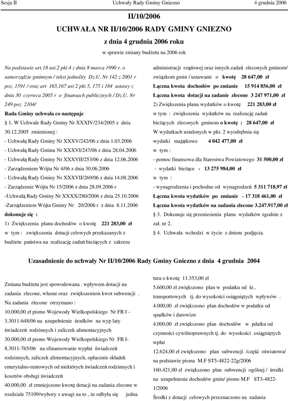 W Uchwale Rady Gminy Nr XXXIV/234/2005 z dnia 30.12.2005 zmienionej : - Uchwałą Rady Gminy Nr XXXV/242/06 z dnia 1.03.2006 - Uchwałą Rady Gminu Nr XXXVI/247/06 z dnia 28.04.