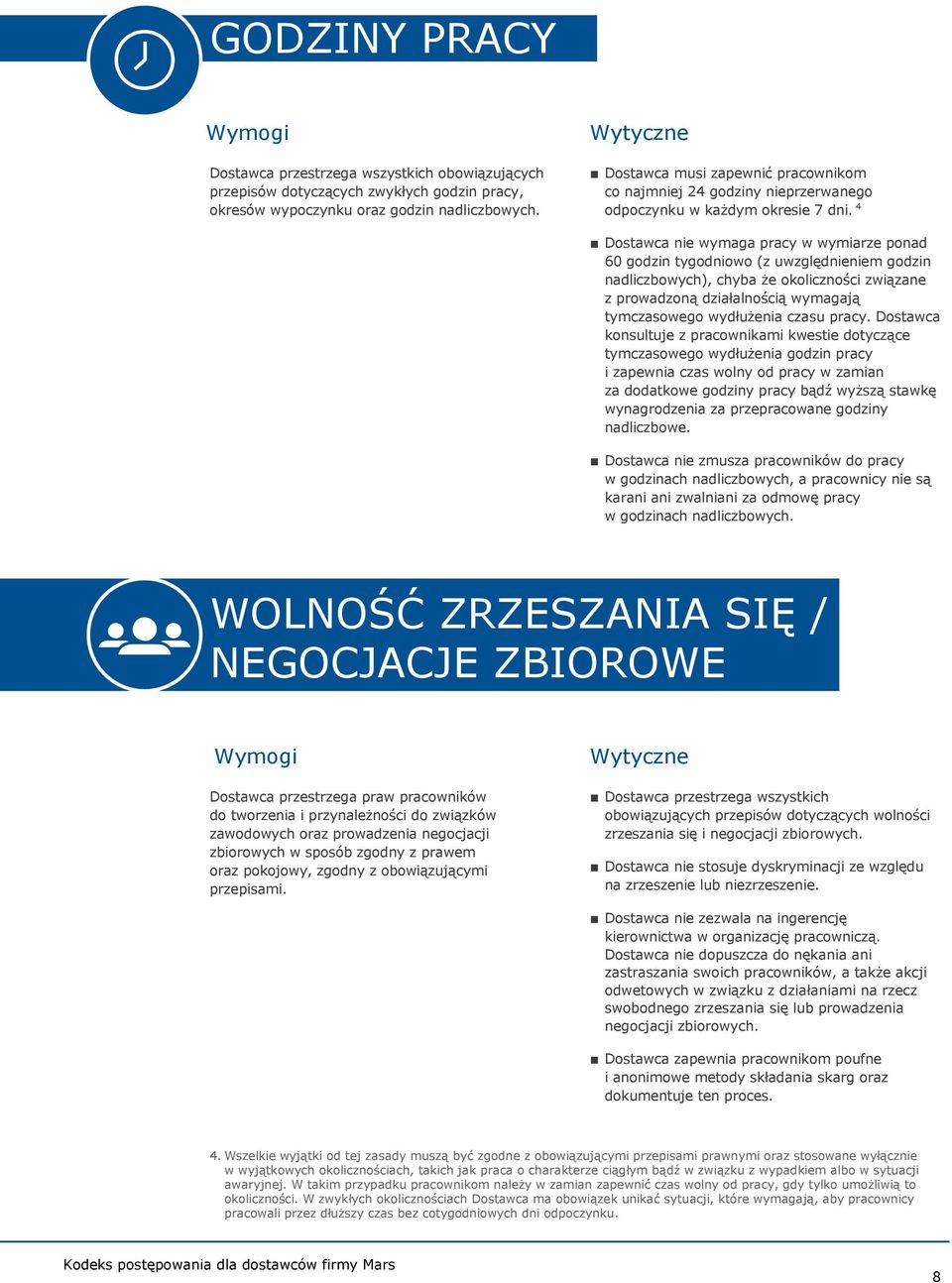 4 Dostawca nie wymaga pracy w wymiarze ponad 60 godzin tygodniowo (z uwzględnieniem godzin nadliczbowych), chyba że okoliczności związane z prowadzoną działalnością wymagają tymczasowego wydłużenia