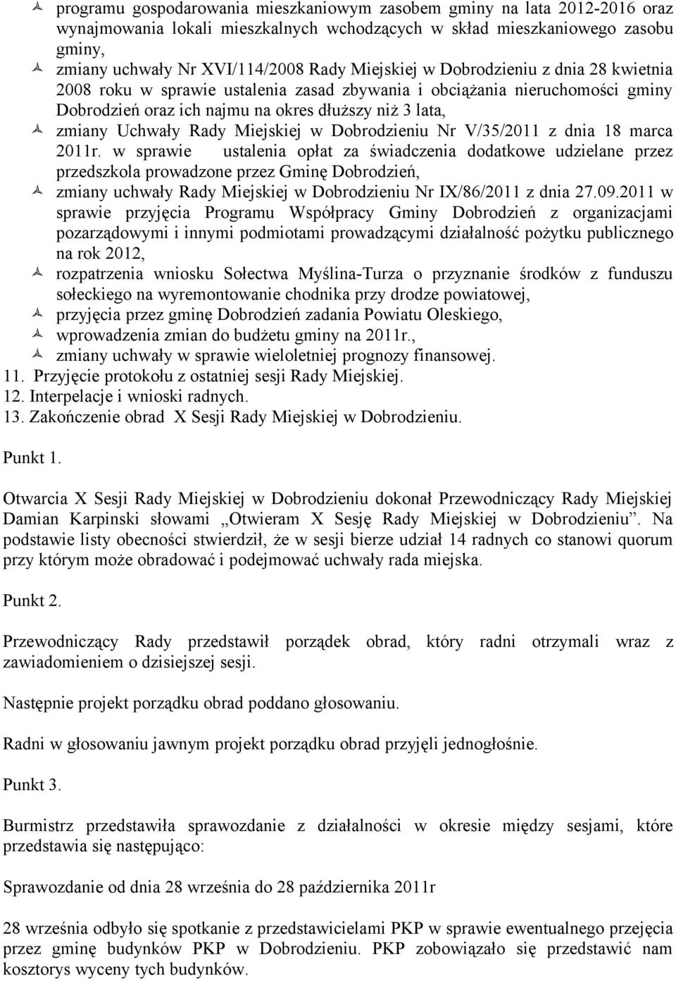 Miejskiej w Dobrodzieniu Nr V/35/2011 z dnia 18 marca 2011r.