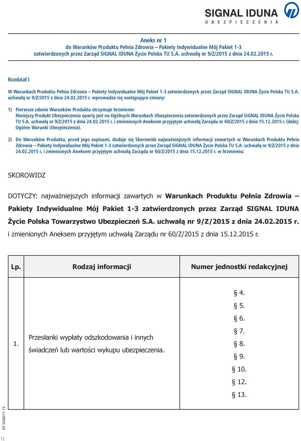 wprowadza się następujące zmiany: 1) Pierwsze zdanie Warunków Produktu otrzymuje brzmienie: Niniejszy Produkt Ubezpieczenia oparty jest na Ogólnych Warunkach Ubezpieczenia zatwierdzonych przez Zarząd