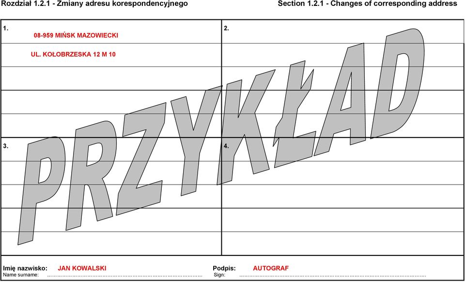 1 - Changes of corresponding address 1.