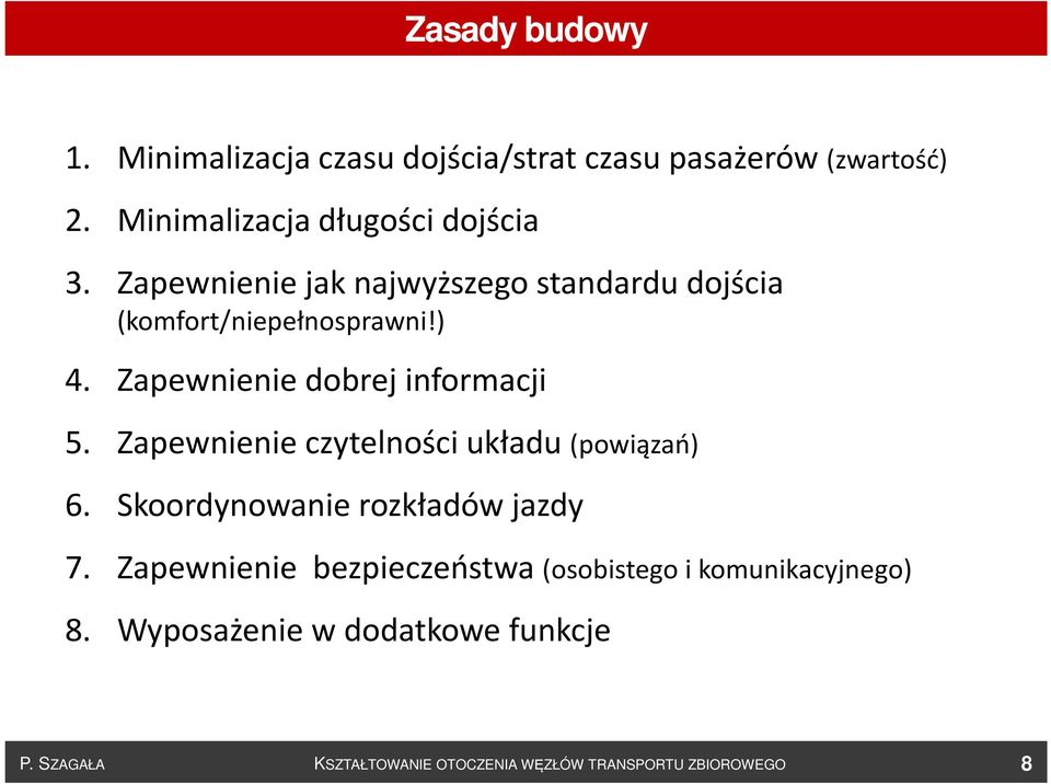 Zapewnienie czytelności układu (powiązań) 6. Skoordynowanie rozkładów jazdy 7.