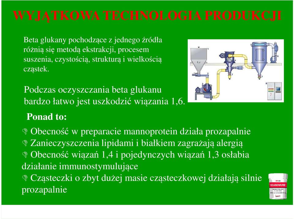 Ponad to: Obecność w preparacie mannoprotein działa prozapalnie Zanieczyszczenia lipidami i białkiem zagrażają alergią Obecność