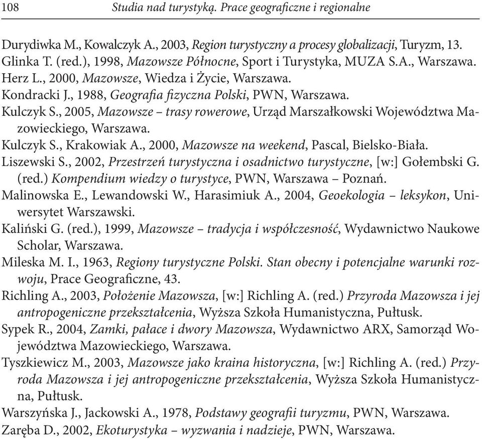 , 2005, Mazowsze trasy rowerowe, Urząd Marszałkowski Województwa Mazowieckiego, Warszawa. Kulczyk S., Krakowiak A., 2000, Mazowsze na weekend, Pascal, Bielsko-Biała. Liszewski S.
