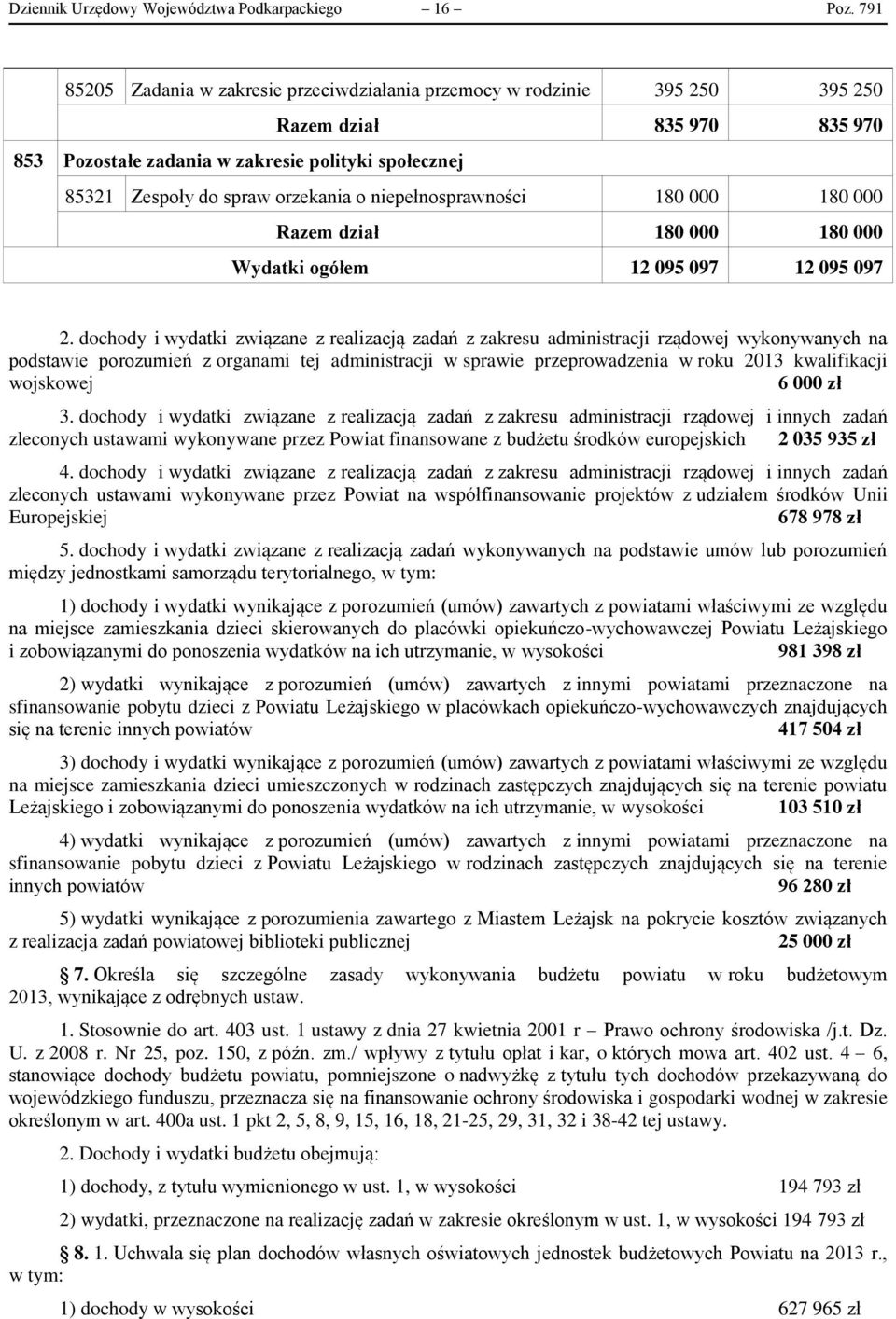 niepełnosprawności 180 000 180 000 Razem dział 180 000 180 000 Wydatki ogółem 12 095 097 12 095 097 2.