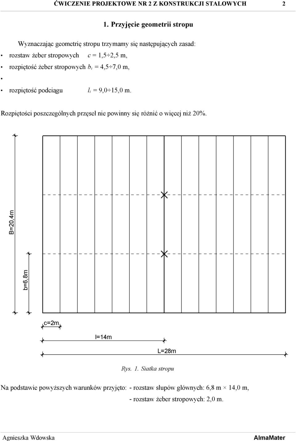 m, rozpiętość żeber stropowych bi = 4,5 7,0 m, rozpiętość podciągu li = 9,0 15,0 m.