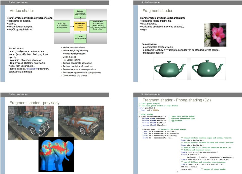 canie obiektów, lokalny ruch obiektów (falowanie wody, ruch ubrania, itp.), teselacja (ang. tesselation) trójk&tów po$&czona z animacj&.