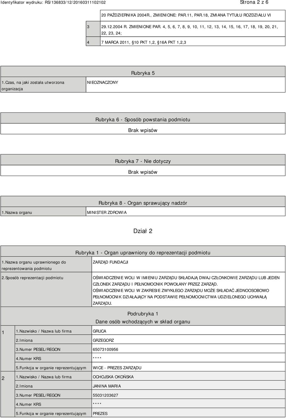 Czas, na jaki została utworzona organizacja NIEOZNACZONY Rubryka 6 - Sposób powstania podmiotu Rubryka 7 - Nie dotyczy Rubryka 8 - Organ sprawujący nadzór 1.