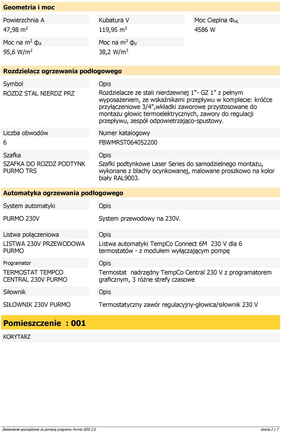 iczba obwodów Numer katalogowy 6 FBWMRS064052200 Szafka SZFK DO ROZDZ PODYNK PURMO RS Szafki podtynkowe aser Series do samodzielnego montażu, wykonane z blachy ocynkowanej, malowane proszkowo na