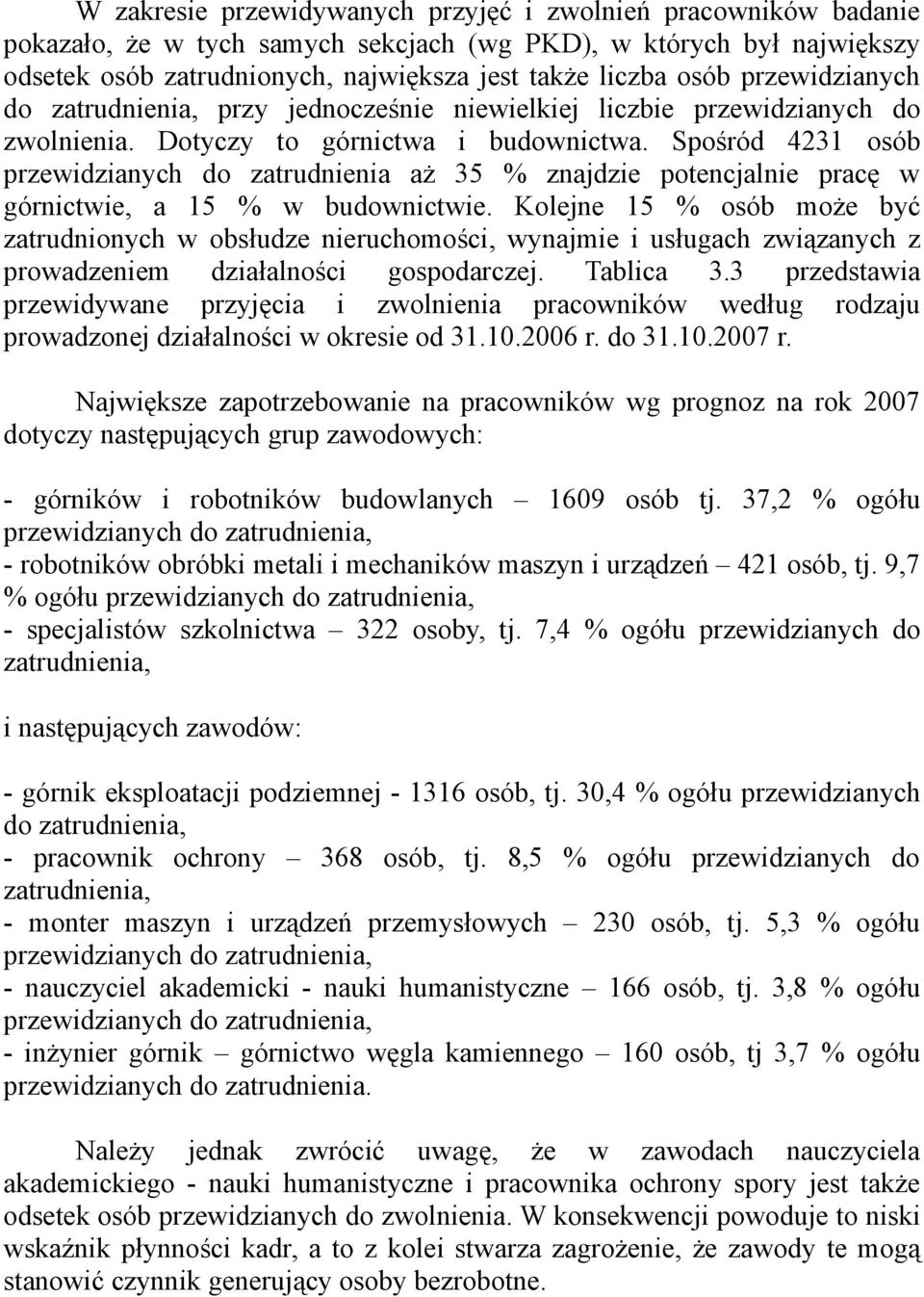 Spośród 4231 osób przewidzianych do zatrudnienia aż 35 % znajdzie potencjalnie pracę w górnictwie, a 15 % w budownictwie.