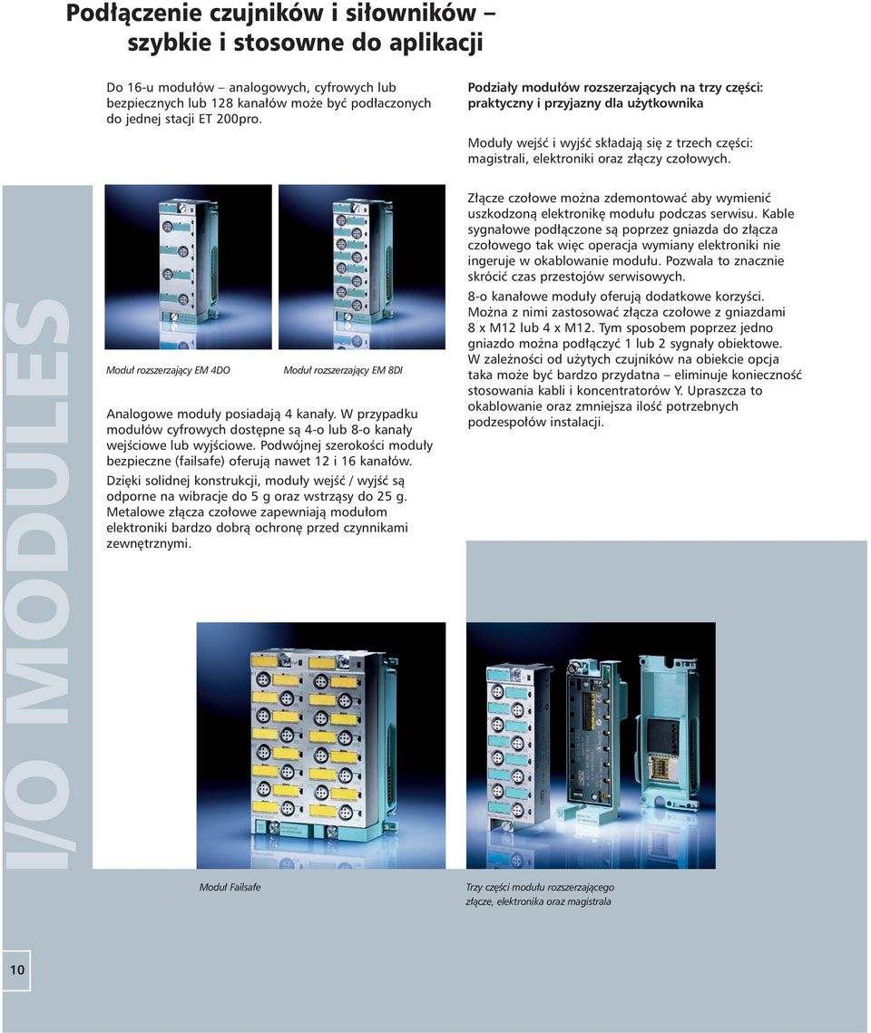 I/O MODULES Modu rozszerzajàcy EM 4DO Analogowe modu y posiadajà 4 kana y. W przypadku modu ów cyfrowych dost pne sà 4-o lub 8-o kana y wejêciowe lub wyjêciowe.