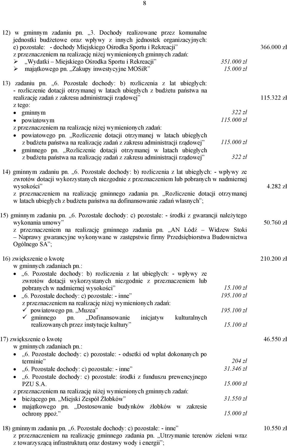Pozostałe dochody: b) rozliczenia z lat ubiegłych: - rozliczenie dotacji otrzymanej w latach ubiegłych z budżetu państwa na realizację zadań z zakresu administracji rządowej z tego: gminnym