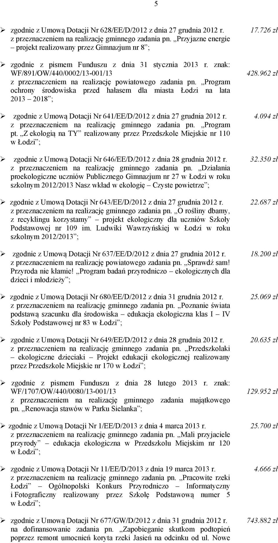 Program ochrony środowiska przed hałasem dla miasta Łodzi na lata 23 28 ; zgodnie z Umową Dotacji Nr 64/EE/D/22 z dnia 27 grudnia 22 r. z przeznaczeniem na realizację gminnego zadania pn. Program pt.