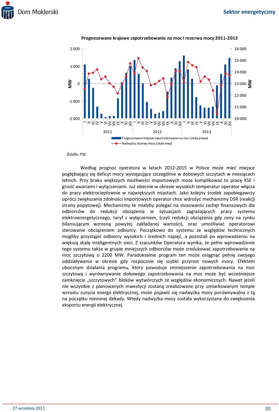 operatora w latach 2012-2015 w Polsce może mieć miejsce pogłębiający się deficyt mocy występujący szczególnie w dobowych szczytach w miesiącach letnich.