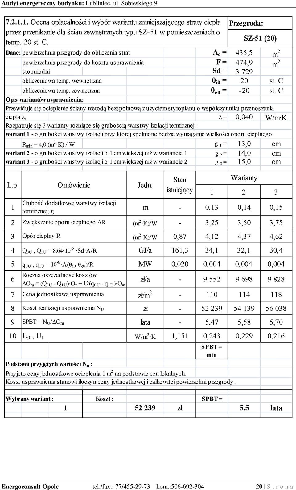 C obliczeniowa temp. zewnętrzna θ e0 = -20 st.