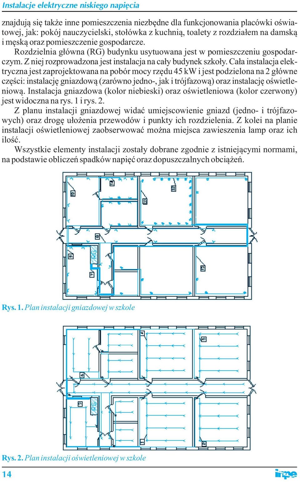 Cała instalacja eletryczna jest zaprojetowana na pobór mocy rzędu 45 W i jest podzielona na główne części: instalację gniazdową (zarówno jedno-, ja i trójfazową) oraz instalację oświetleniową.