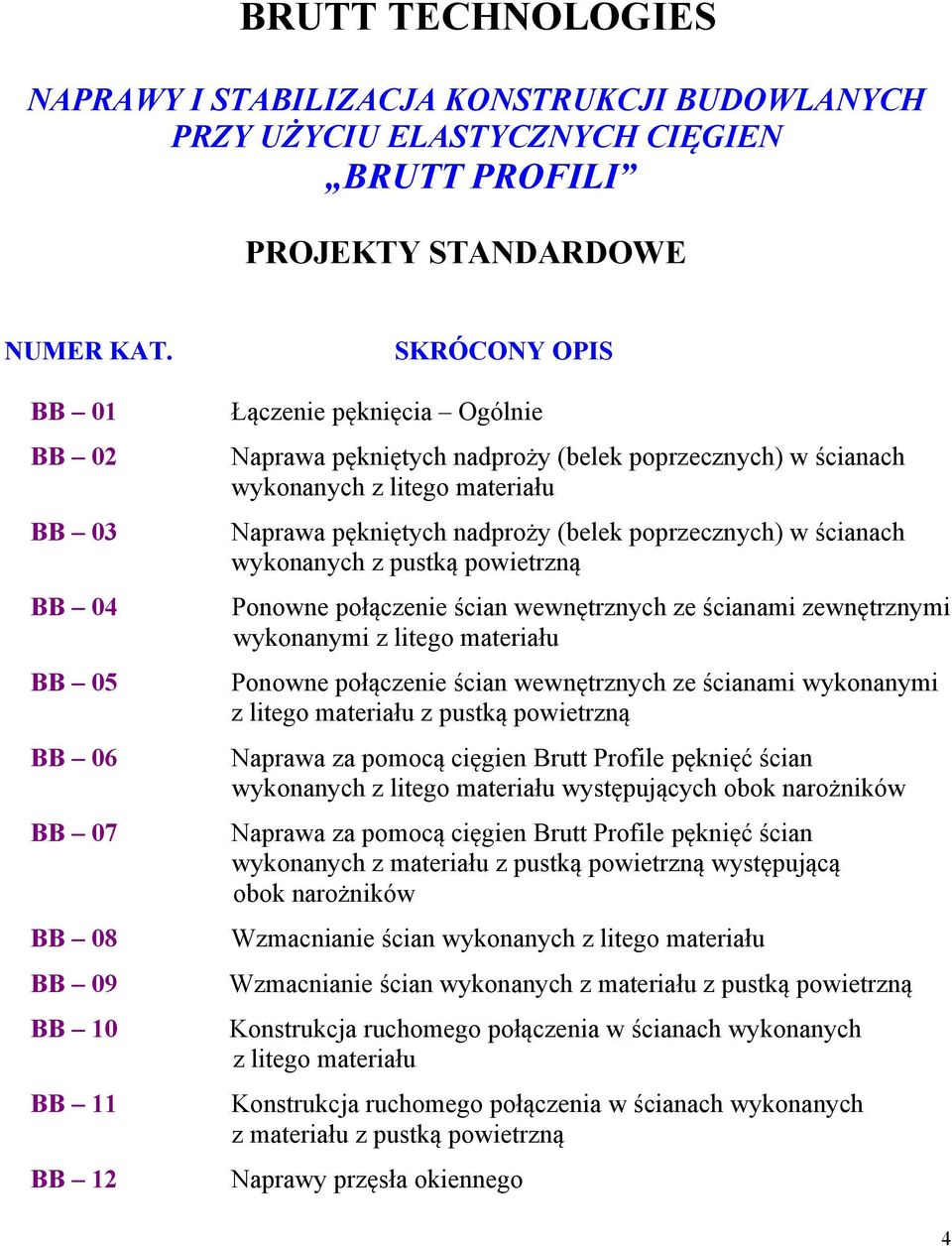 ścianach wykonanych z pustką powietrzną BB 04 Ponowne połączenie ścian wewnętrznych ze ścianami zewnętrznymi wykonanymi z litego materiału BB 05 Ponowne połączenie ścian wewnętrznych ze ścianami