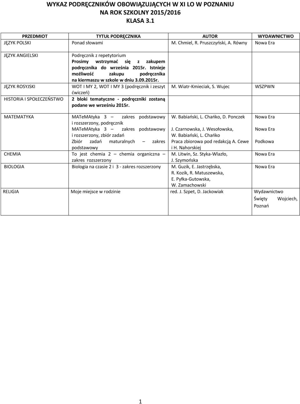 Wujec WSZPWN MATEMATYKA MATeMAtyka 3 zakres, D. Ponczek i rozszerzony, MATeMAtyka 3 zakres J. Czarnowska, J.