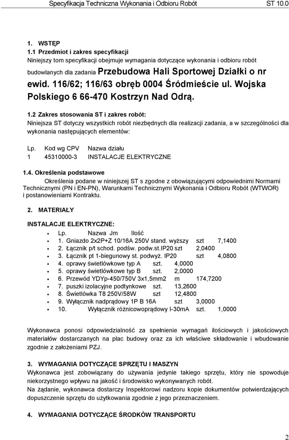 Kod wg CPV Nazwa działu 1 45