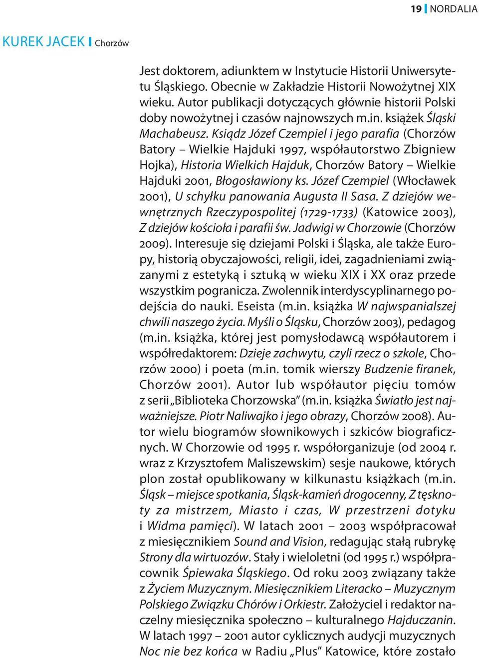 Ksiądz Józef Czempiel i jego parafia (Chorzów Batory Wielkie Hajduki 1997, współautorstwo Zbigniew Hojka), Historia Wielkich Hajduk, Chorzów Batory Wielkie Hajduki 2001, Błogosławiony ks.