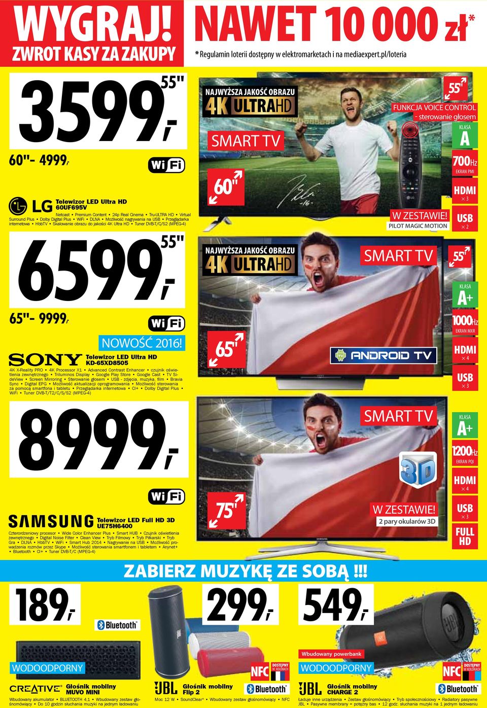 zewnętrznego Triluminos Display Google Play Store Google Cast TV SideView Screen Mirroring Sterowanie głosem - zdjęcia, muzyka, fi lm Bravia Sync Digital EPG Możliwość aktualizacji oprogramowania
