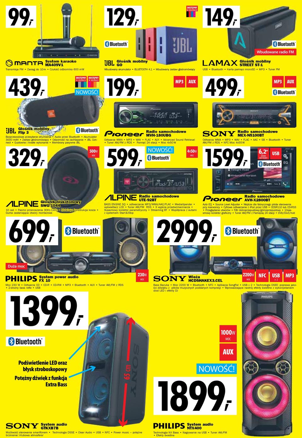 199, MP3 AUX 499, MP3 AUX Głośnik mobilny Flip 3 Bezprzewodowe przesyłanie strumienia Audio przez Bluetooth Akumulator 3000 mah Zestaw głośnomówiący Odporność na zachlapanie JBL Connect Gustowne i