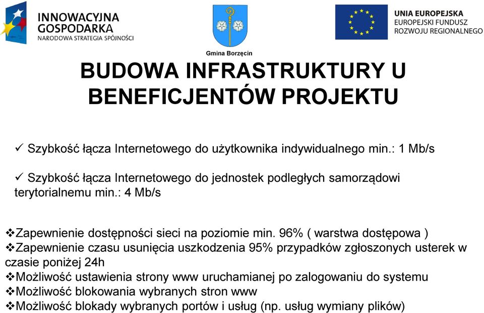 : 4 Mb/s Zapewnienie dostępności sieci na poziomie min.