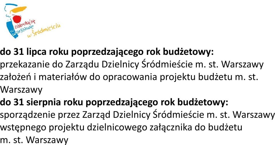 Warszawy założeń i materiałów do opracowania projektu budżetu m. st.