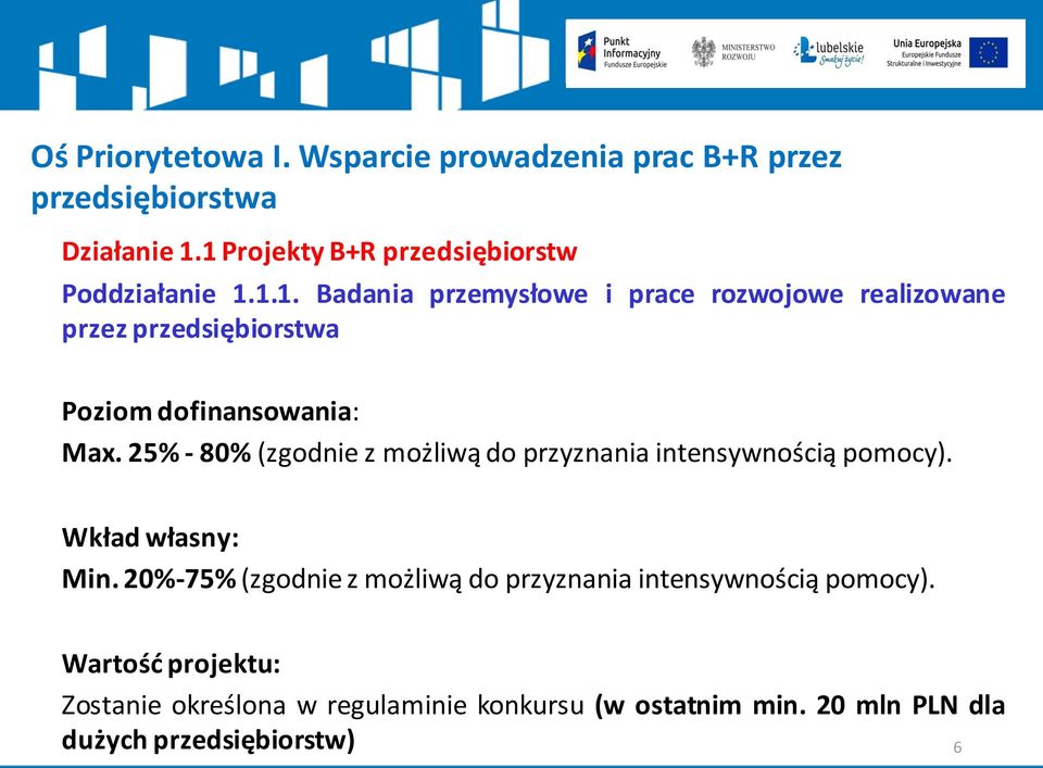 20%-75% (zgodnie z możliwą do przyznania intensywnością pomocy).