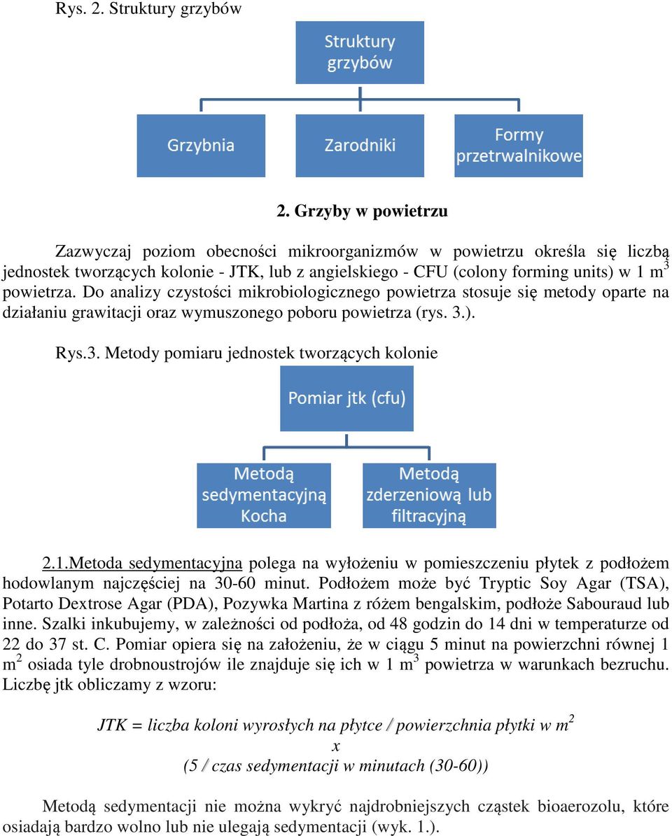 Do analizy czystości mikrobiologicznego powietrza stosuje się metody oparte na działaniu grawitacji oraz wymuszonego poboru powietrza (rys. 3.). Rys.3. Metody pomiaru jednostek tworzących kolonie 2.1.