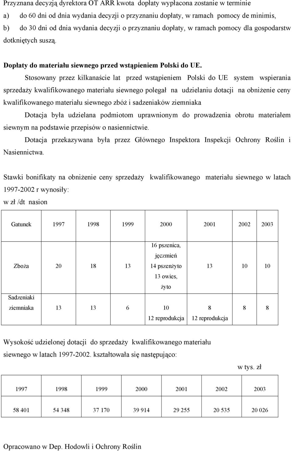 Stosowany przez kilkanaście lat przed wstąpieniem Polski do UE system wspierania sprzedaży kwalifikowanego materiału siewnego polegał na udzielaniu dotacji na obniżenie ceny kwalifikowanego materiału