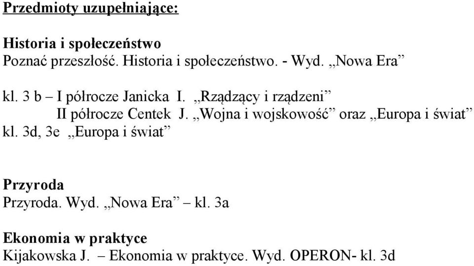Rządzący i rządzeni II półrocze Centek J. Wojna i wojskowość oraz Europa i świat kl.