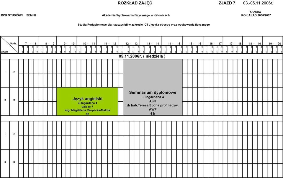 2006/2007 Studia Podyplomowe dla nauczycieli w zakresie CT, języka obcego