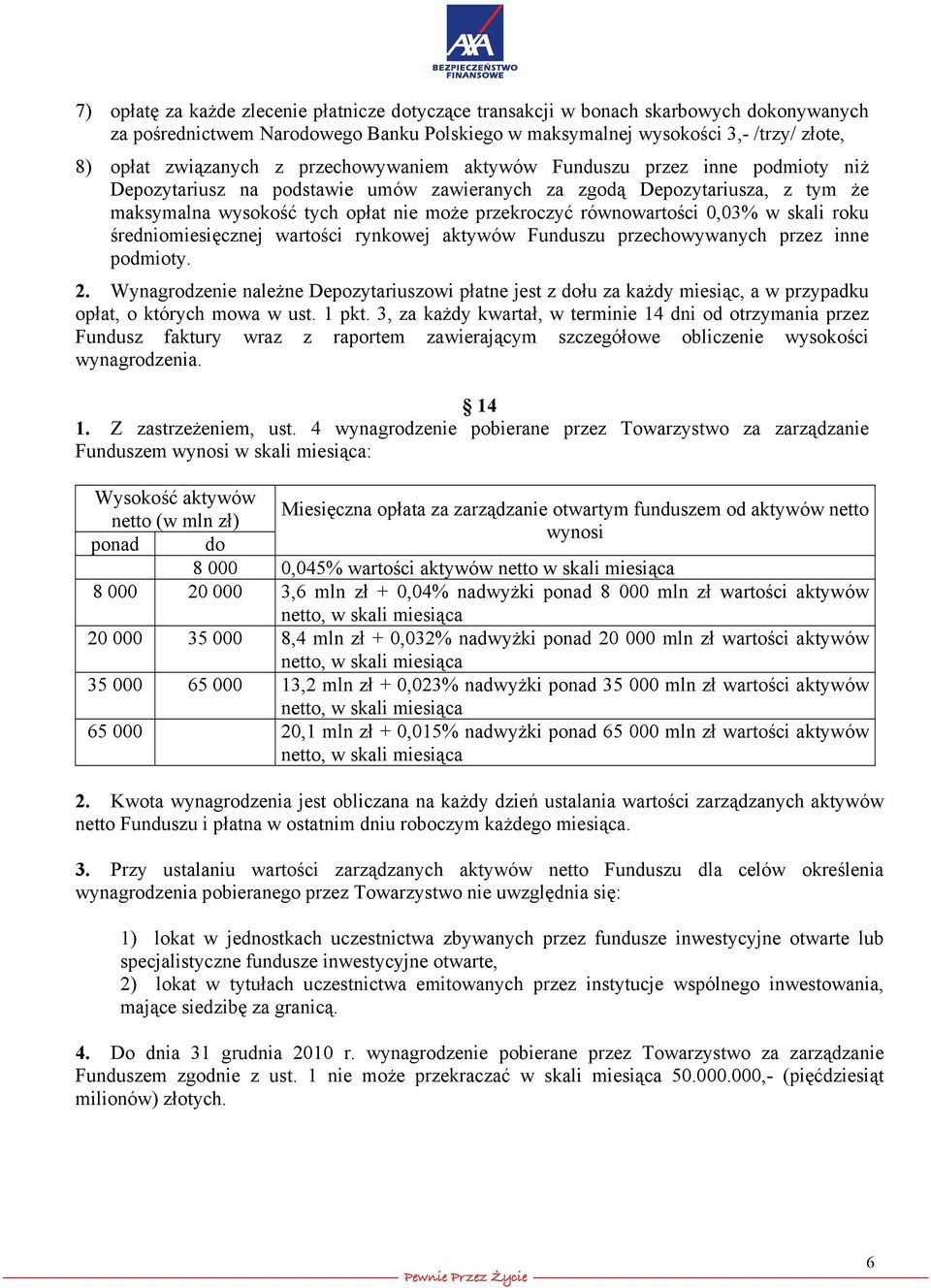 równowartości 0,03% w skali roku średniomiesięcznej wartości rynkowej aktywów Funduszu przechowywanych przez inne podmioty. 2.