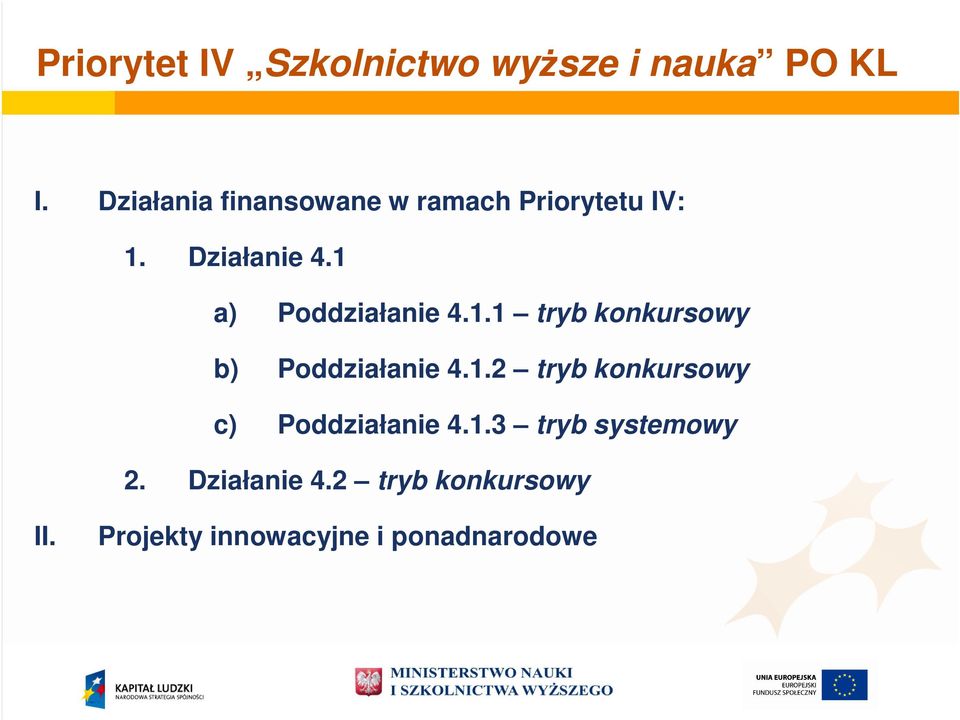 1 a) Poddziałanie 4.1.1 tryb konkursowy b) Poddziałanie 4.1.2 tryb konkursowy c) Poddziałanie 4.